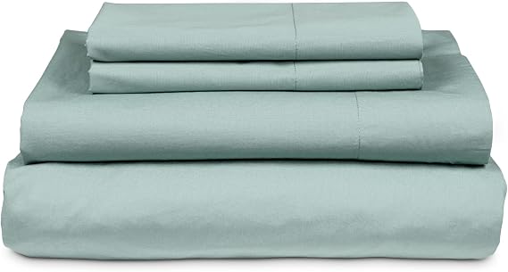 MyPillow Percale Bed Sheets 100% Cotton, 270 Thread Count, Queen, Deep Pocket, Cool & Crisp Feel, Durable, Breathable Sheet Set with Pillowcases Queen, Sea Glass