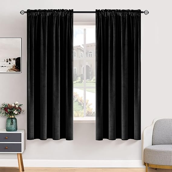 MIULEE Black Blackout Velvet Curtains Drapes 63 Inch Long 52"x63" Bedroom