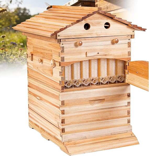 Flowhive Complete Beekeeping Kit, Premium Wooden Self Flow Bee Hive With Honeycomb Trays Brood Frames And Support Stand, Reliable Supplies For Small Scale Apiary Management