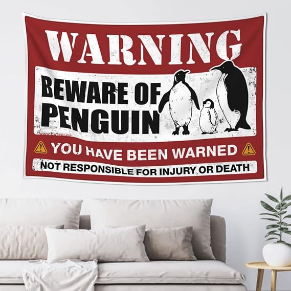 Outdoor Bar Accessories Decor Beware Of Penguin Tapestry Dorm Art Bedroom Wall Decor Above Bed(100X150CM)
