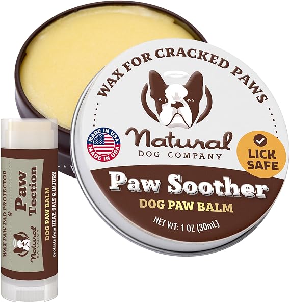 Natural Dog Company Paw Soother Balm & PawTection Stick Bundle for Dogs Moisturizes, Heals & Protects Dry, Cracked Paws Lick-Safe Dog Paw Balm Duo 1 oz Tin + 0.15 oz Stick