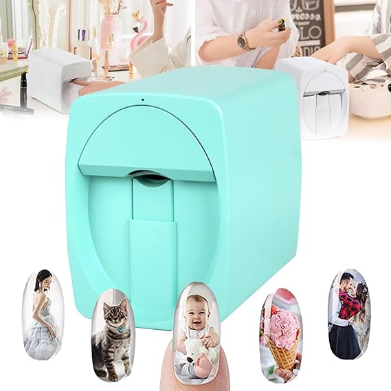 Nail Art Printer, 3D Smart Automatic Nail Printer Machine, Portable Mobile Nail Art Printing Machine for Home Or Nail Salon with Metal Case for Nail Salon,Green