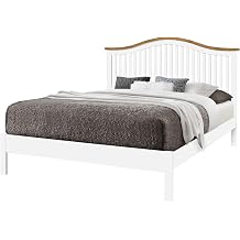 White & oak finish chunky, strong solid wood wooden bed frame.Curved headboard head end, low foot end board (4ft6 Double)