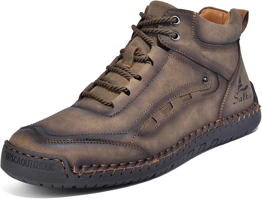 Men's Lace Up Handmade Ankle Chukka Boots Casual Mid Top Walking Driving Shoes Comfortable Slip On Lightweight Waterproof Arch Support Loafers Fashion Outdoor Leather Sneakers