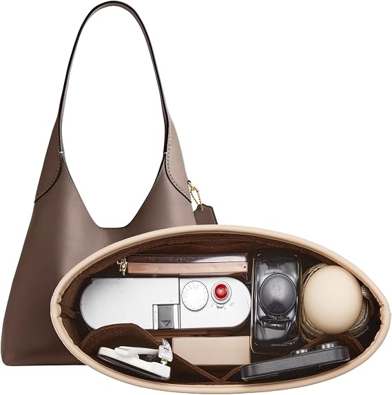 Doxo Brooklyn 28 Bag Insert, Purse Organizer Insert for Coach, Felt Brown