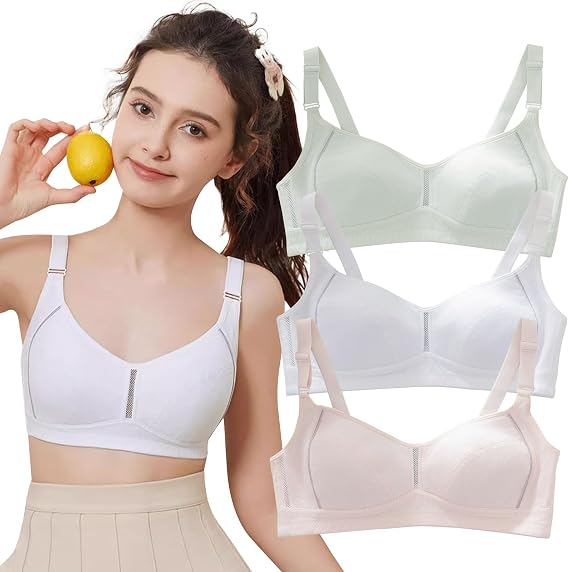 Girls Training Bras for Teens Ages 12-14 14-16 16-18 Years Kids Teen Bra Cotton Wireless Adjustable Straps 4-Pack
