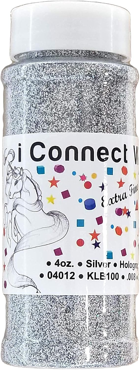 iConnectWith Glitter Silver, Extra Fine Holographic Glitter; Multi-use for Crafts, Decorations, Nail Art, Makeup, Tumblers, Resin Art, and DIY Projects