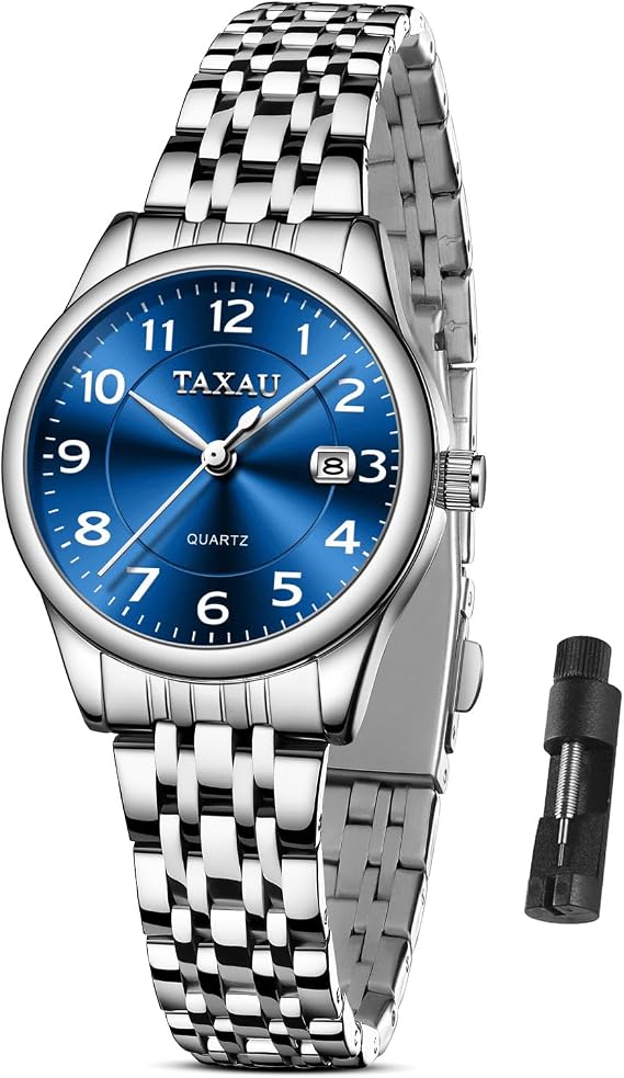 Taxau Womens Watch with Stainless Steel Strap - Quartz Analog Wrist Watch Waterproof - Fashion Ladies Dress Watches for Ladies