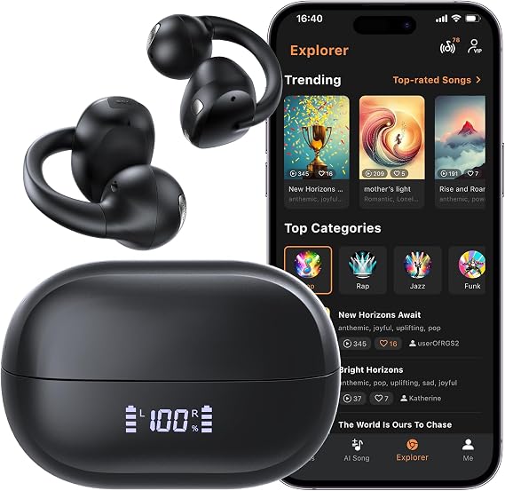 Haowolf Open Ear Earbuds, Bluetooth 5.4 Bone Conduction Headphones Wireless Clip On Earbuds 5.7g Ultra-Light