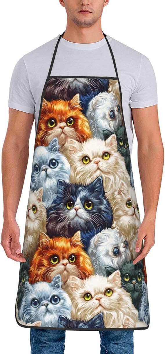 Cute Bright Persian Cats Aprons For Women Men Adjustable Kitchen Chef Cooking Gardening Apron