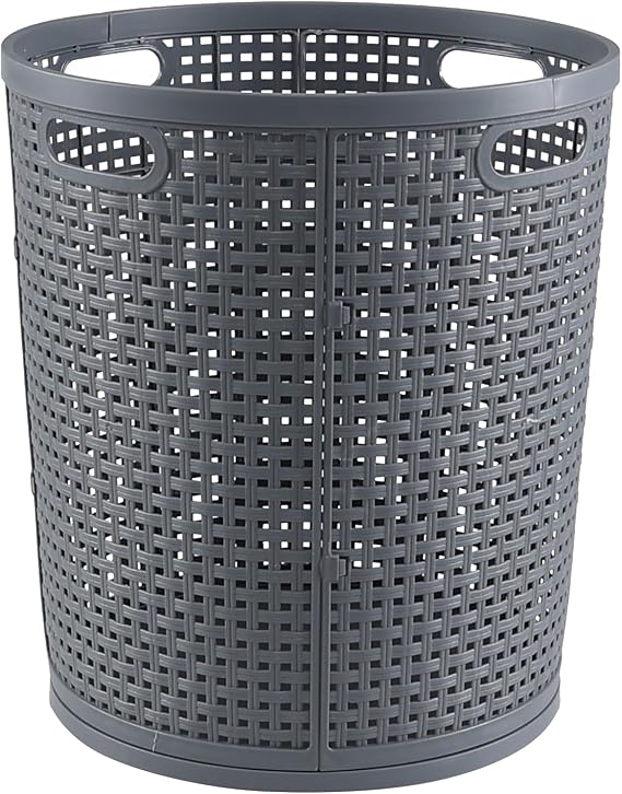 40 L Round Laundry Baskets, Tall Plastic Clothes Hamper, Gray