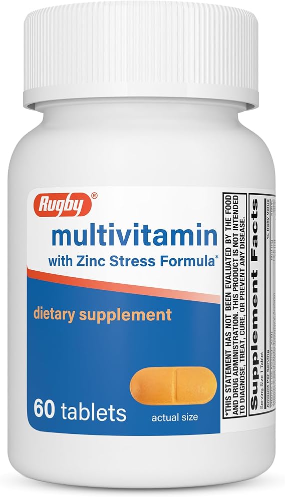Rugby Multivitamin with Zinc Stress Formula - 60 Count (1-Pack)