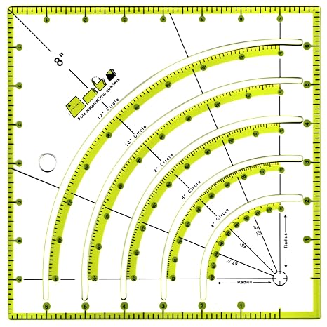 8 Inch Acrylic Quilting Ruler Multifunctional Arcs & Fans Square Quilt Circle Cutter Ruler for Patchwork Sewing Craft Tools,Cutting Cloth Template