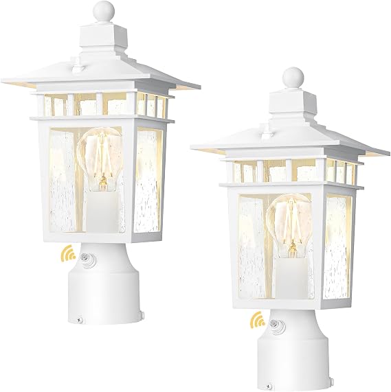 Dusk to Dawn Outdoor Post Lights, Waterproof Lamp Post Light Fixture, Aluminum Lamp Posts Outdoor Lighting Pole Lantern for Outside Yard Patio Pathway Garden Deck, Hard Wired (2 Pack, White)