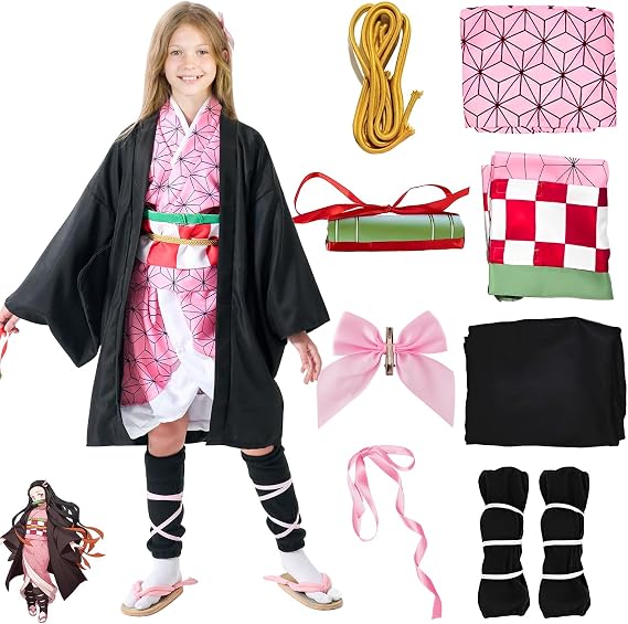 Kitimi Kamado Anime Cosplay Costume Kimono Outfit, Anime Costume Kids Halloween Costume, Halloween Costume for Boys Girls