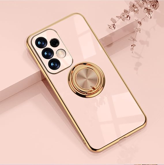 EYZUTAK Electroplated Magnetic Ring Holder Case, 360 Degree with Rotation Metal Finger Ring Holder Magnet Car Holder Soft Silicone Shockproof Cover for Samsung Galaxy A53 5G - Light Pink