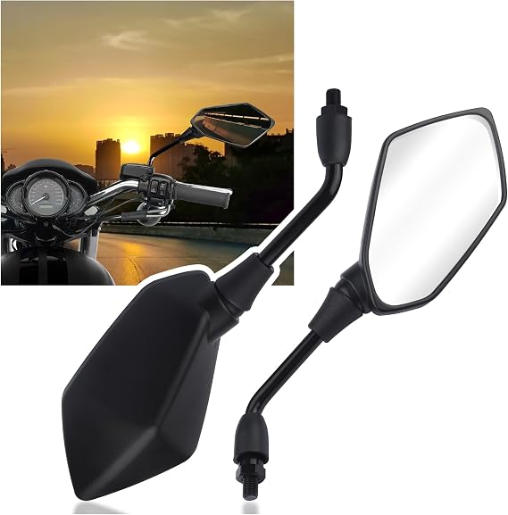 Motorcycle Mirrors with 8mm & 10mm Bolt,HD+360 Adjustable Motorcycle Mirrors for Handlebars,Motorcycle Accessories Wide Angle Rear View Mirror for Scooter,ATV,Dirt Bike (Black)