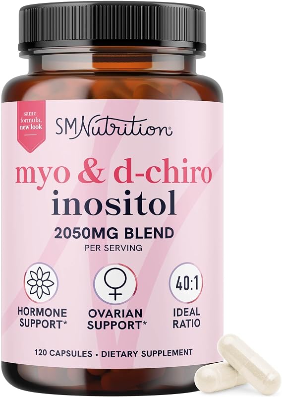 Myo-Inositol & D-Chiro Inositol for Hormone Balance for Women, 40:1 Ratio | Fertility Ovarian Health & Cycle Support, Myoinositol 2000mg & D Chiro 50mg, Ovarian Support Vitamins, Vegan, 120 Capsules
