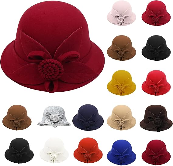 Women's Cloche Hat 1920s Winter Bucket Hat Vintage Church Elegant Flower Cloche Hats for Women Bowler Hat