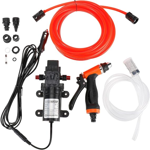 Portable Car Wash Pump High Pressure DC 12V 100W 145 PSI Self-Priming Washing Kit,Car Cleaning Wash Pump Electrical Washer Kit for Auto RV Home Garden Pet Shower (Smaller)