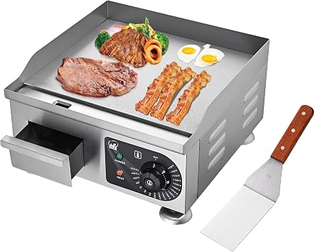 WeChef Commercial Electric Griddle 14" 1800W Countertop Griddle Flat Top Restaurant Grill Non-Stick Flat Temperature Control 122 to 572 Degrees