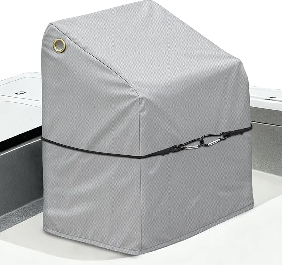 Boat Center Console Cover, 900D Heavy Duty Marine Grade Polyester Waterproof Center Console Cover for Boat with Windproof Elastic Strap, Gray, 40" L x 46" W x 45" H