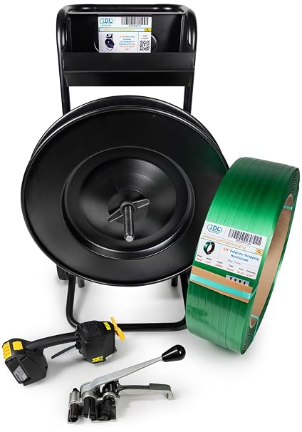 IDL Packaging PRO Plus 3/4" x 2400' Polyester (PET) Strapping Kit, 2500 lbs Break Strength with Battery-Powered Sealer and Strapping Cart - Best-in-Class Tools & Jumbo Coils