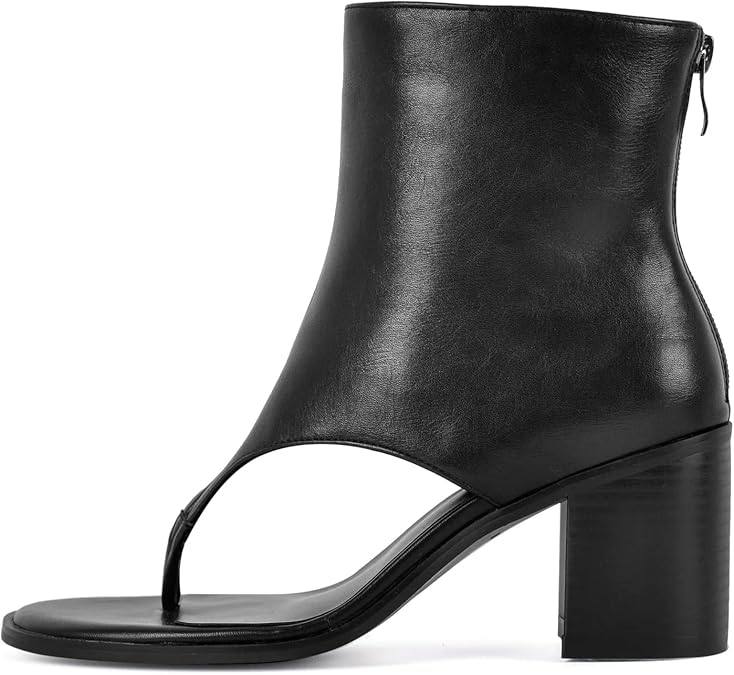 Women's Flip Flops Round Toe Sandal Boots Solid Color Back Zipper Block Heels