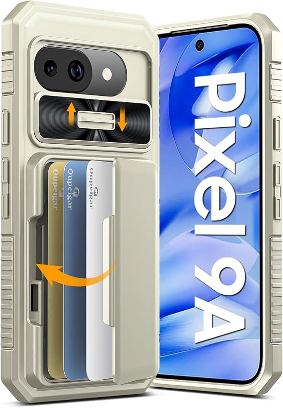 Oupeiger for Pixel 9a Case with Card Holder(4-5 Card) & RFID Blocking&Camera Guard,Non-Slip&Shockproof Rugged Wallet Cases,Case for Google Pixel 9a (Gold)