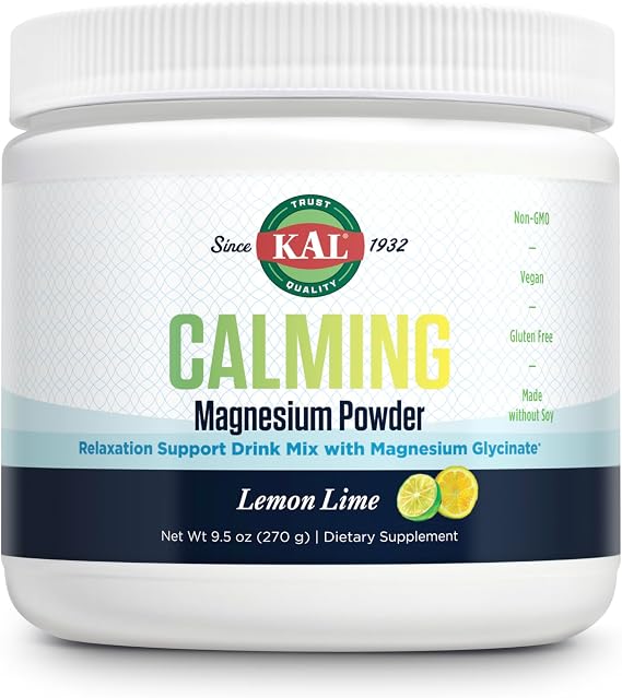 KAL Calming Magnesium Glycinate Powder, Lemon Lime, 9.5 oz | Relaxation, Muscle & Bone Support, High Absorption, 40 Servings, Vegan, Gluten Free, Made Without Soy & Lab Verified