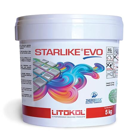 Starlike EVO - Litokol Epoxy Grout for Tile, Ideal for Home Office Decor & Bathroom Tile, Glitter Paint Room Decoration - 100 Bianco Assoluto Classic Collection 2.5 kg - 5.5 lbs