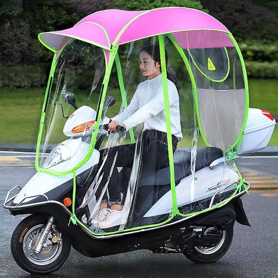 Motorcycle Umbrella Cover - Waterproof Scooter Canopy with Sun & Rain Protection, Universal Fit for Electric Bikes
