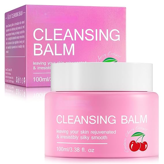Cleansing Balm Makeup Remover - 3.38 Oz Cherry Scented Moisturizing Hydrating Deep Nourishing Travel-friendly Smooth Face Cleanser Makeup Remover Clear Cleansing Balm for All Skin Types