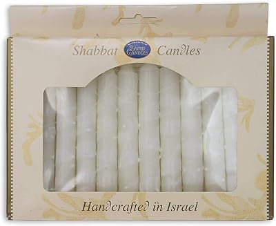 Safed Candles Shabbat Candle Set in White with Dripped Lines