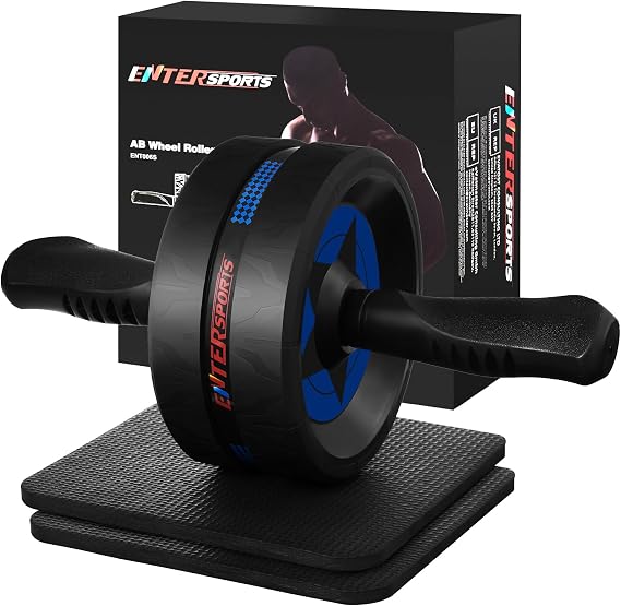 EnterSports Ab Roller Exercise Wheel with Extra Thick Non-Slip Knee Mat, Ab Wheel for Abdominal Muscle Training, Strength Training Equipment for Home Gym