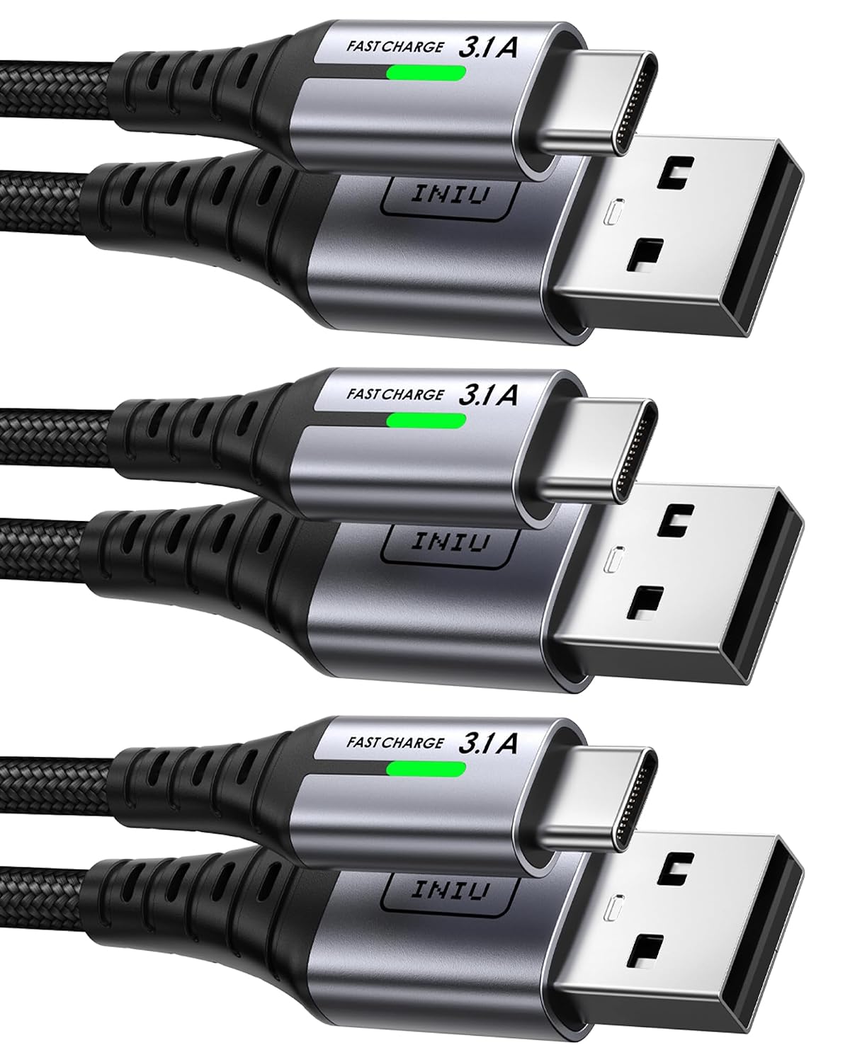 INIU USB C Charger Cable, [3 Pack 0.5+2+2m] USB A to USB C 3.1A Fast Charging, Braided Phone Charger Type C Cable for iPhone 17 16 15 Pro Max Samsung Galaxy S26 S25 S24 PS5 Huawei Pixel 10 etc.