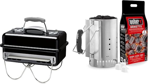 Weber 1131004 Go-anywhere Portable BBQ, Black, 415.0 mm*550.0 mm*280.0 mm & 17631 Chimney Starter Set
