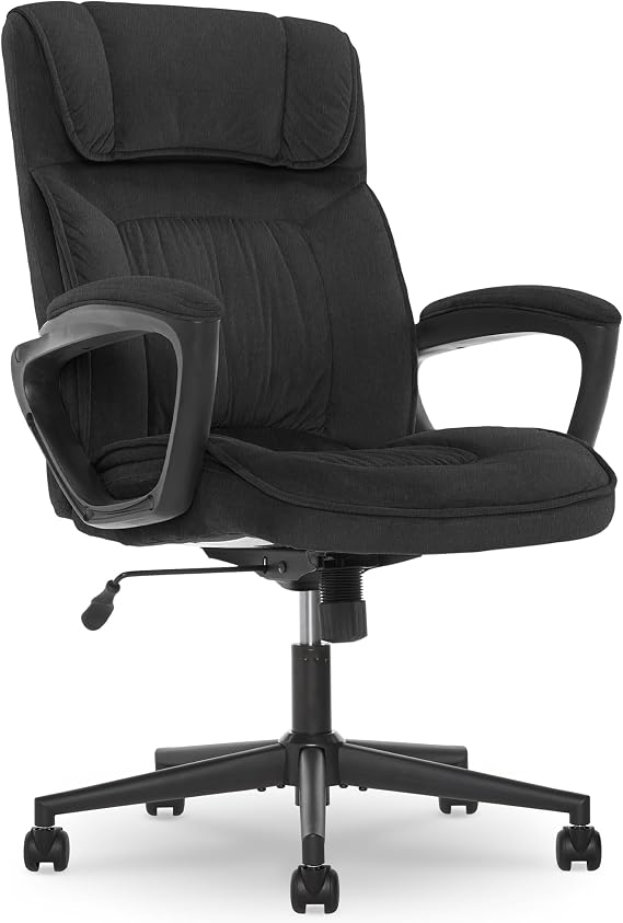 Serta Hannah Executive Home Office Desk Chair, Ergonomic Mid-Back with Lumbar Support, Firm Seat Cushion, Layered Body Pillows, Padded Armrests, Swivel Base, Easy Assembly, Microfiber, Charcoal Gray