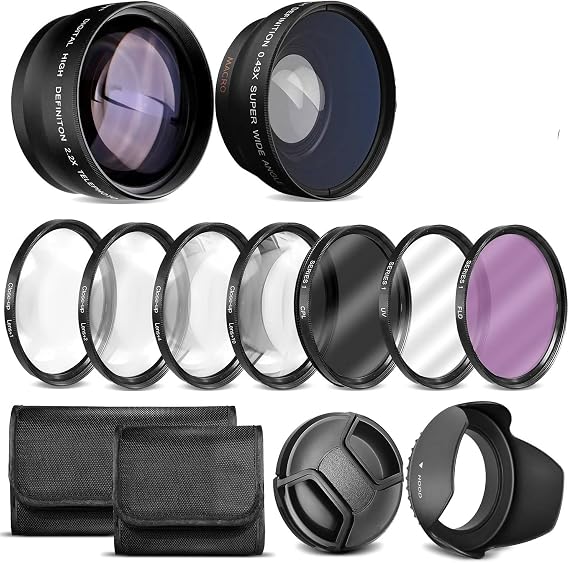 Deluxe Lens Kit for Canon EOS R100 R50 R10 with RF-S 18-45mm Kit Lens,Includes: 7pc 49mm Filter Set + 49mm Wide Angle and Telephoto Lens