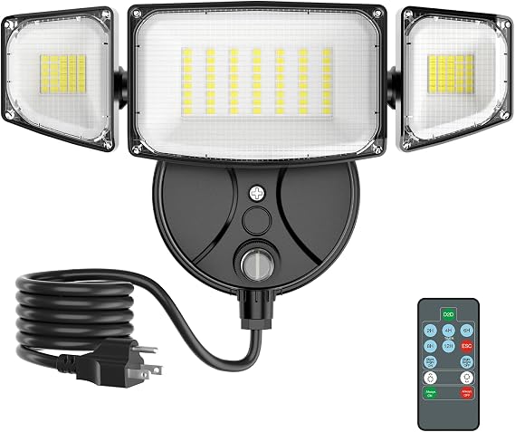 iMaihom Dusk to Dawn Outdoor Lighting, Plug in Flood Light, Remote, Black