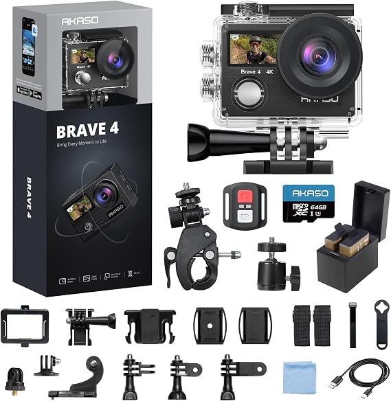 AKASO Brave 4 Action Camera 4K 30fps with 64GB MicroSD Card Bundle
