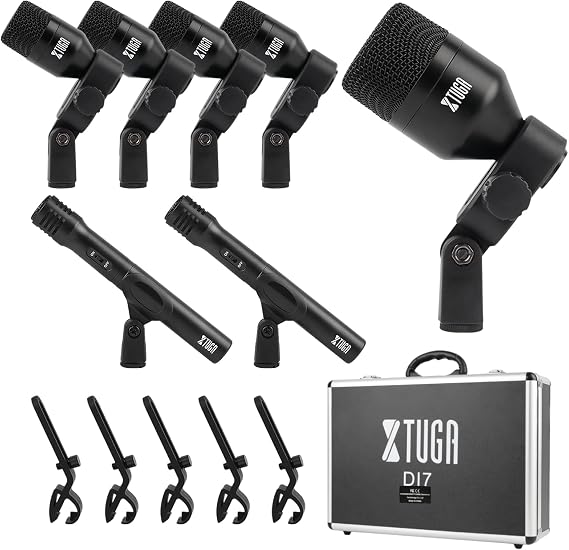 XTUGA DI7 Drum Microphone Kit,7 Pieces Metal Dynamic Drum Mic Set