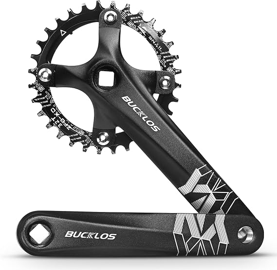BUCKLOS Mountain Bike Crankset Single Speed Square Taper MTB Crank 170mm | 170mm Cranksets Bicycle Crank Set with 104BCD 32/34/36/38/40/42T Round/Oval Bike Chainring 4 bolts Fit Ebike/Commuter Bike