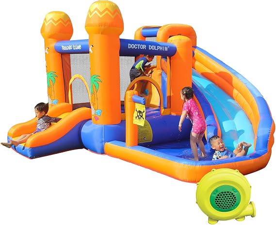 Doctor Dolphin Inflatable Water Slide, Water Bounce House for Big Kids,Water Slides for Kids Backyard, Inflatable Water Park Bouncy House for Wet and Dry with Splash Pool
