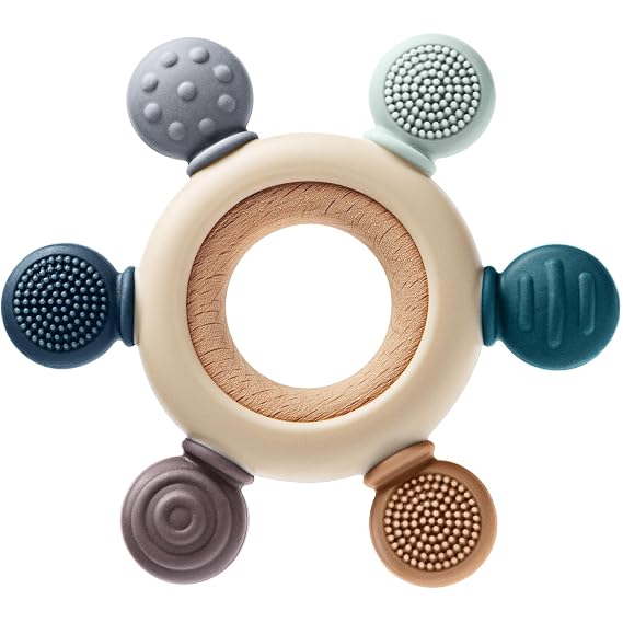 Baby Teething Toys for 0-6 6-12 Months, BPA Free Silicone Hand Teether Ring | 6 Textured Surface for Gum Relief, Easy to Grip, Dishwasher Safe, Infant Chew Toys, Newborn Gifts