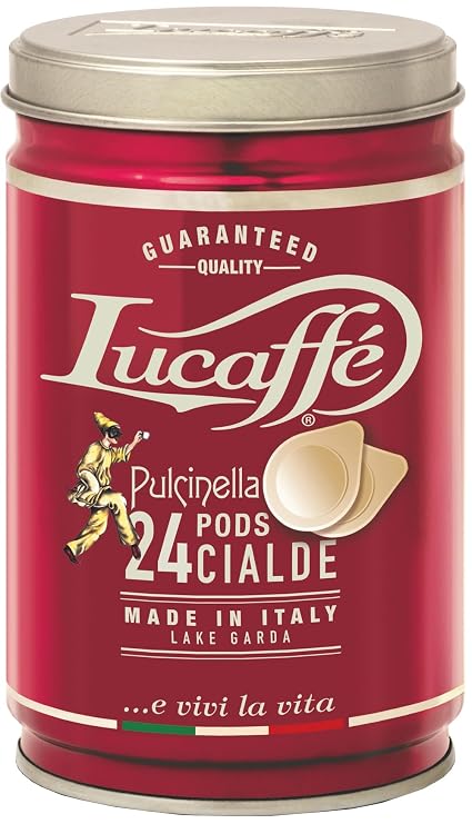 LUCAFFE Pulcinella Energy Coffee ESE Espresso Pods, 25 Count | Gourmet, Aroma-Saving Fresh Steel Tin, NO Foil, Pack of 1