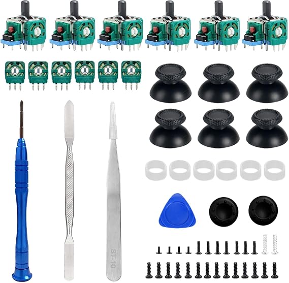 NIYATA Anti-Drift Joystick Replacement Kit for PS5 Controller, 6-Pack Analog Sticks with Repair Tools for Easy DIY Fix, Compatible with PlayStation 5