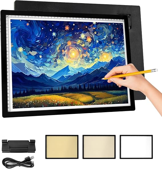 Rechargeable A3 LED Light Pad, 6-Levels Brightness & Adjustable Stand for Diamond Painting, Tracing, Art Large Drawing Board with Clip (16.5"x11.7")