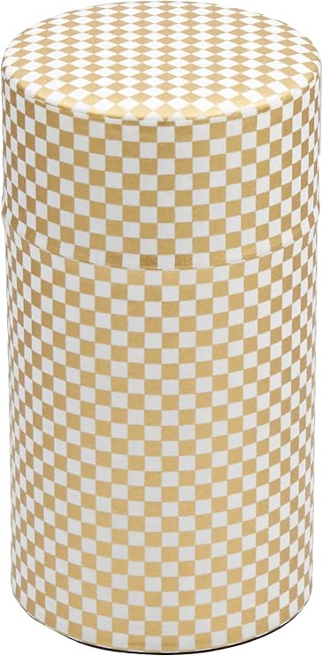 Yamako Pokkan a Japanese Tea Tin Canister, Air Tight, Double Lid, 200g Tea Capacity (Ichimatsu - Japanese Checkered Pattern, L - 200g)