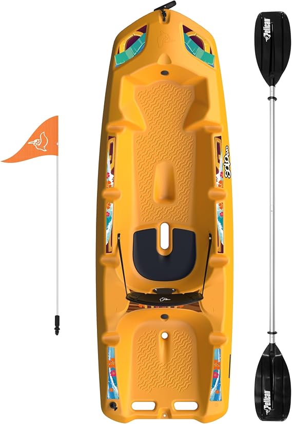 Pelican Solo - Sit-on-top Kayak - Youth Kayak - Perfect for Kids  with Paddle and Safety Flag - 6 ft. - Mango